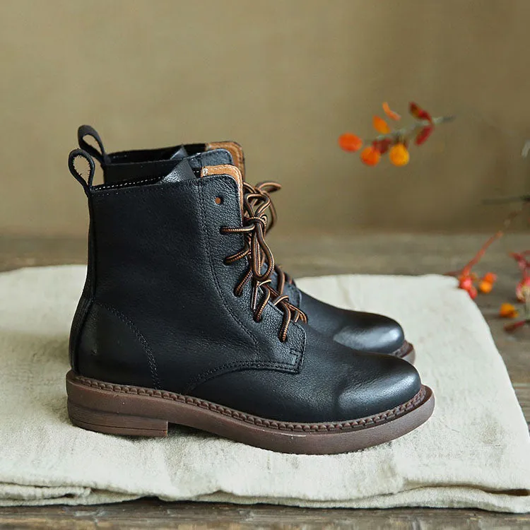 British Retro Leather Short Ankle Boots| Gift Shoes