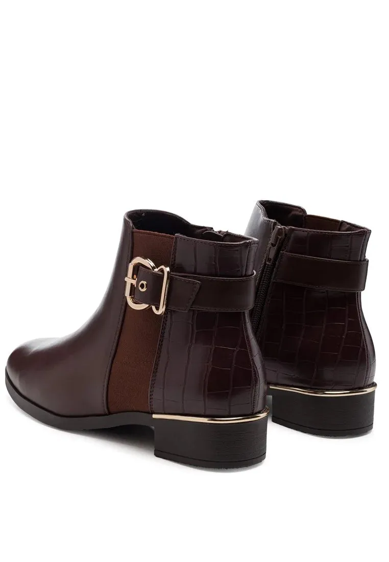 Brown Buckled Ankle Boot