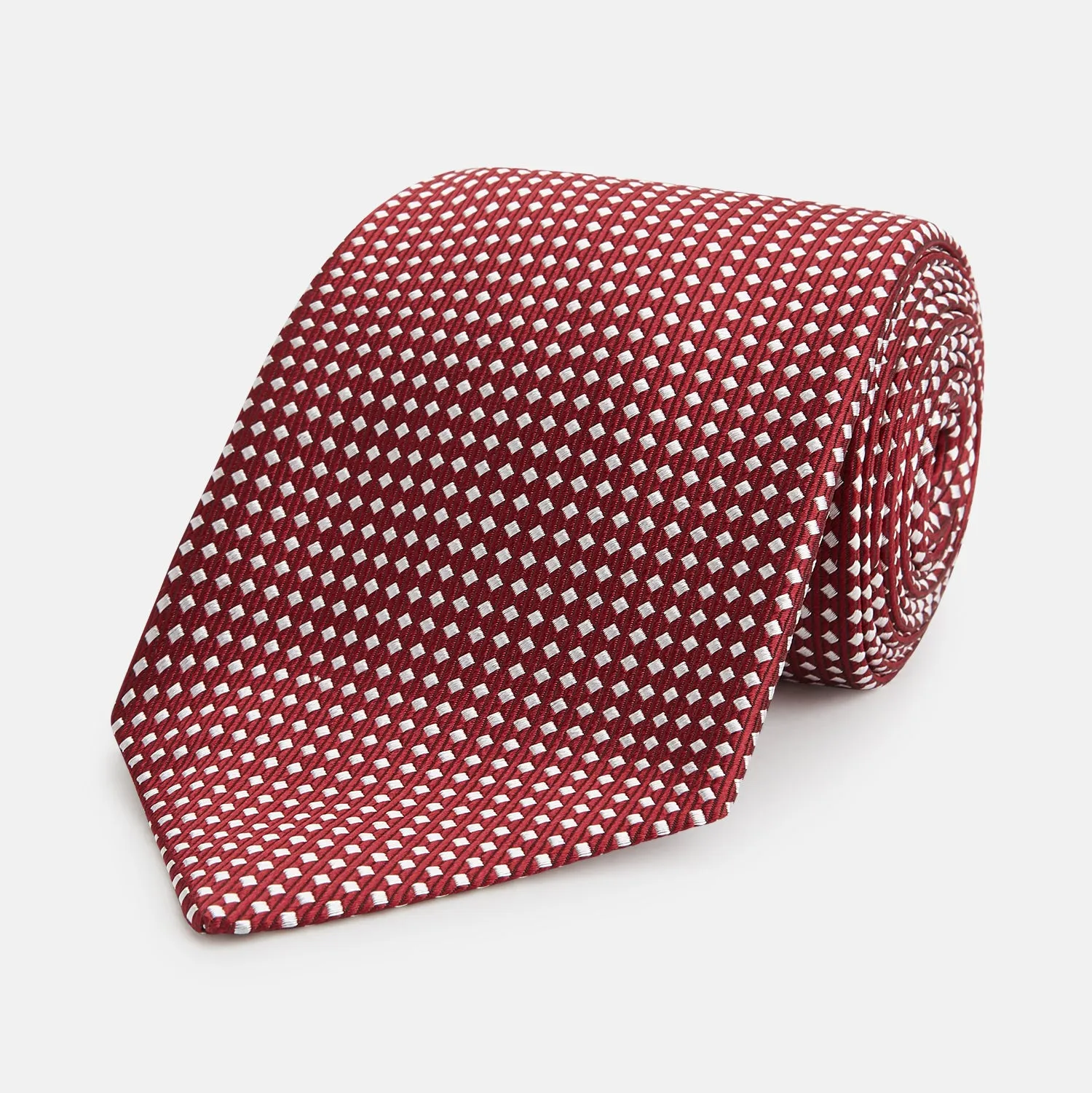 Burgundy and White Diamond Silk Tie