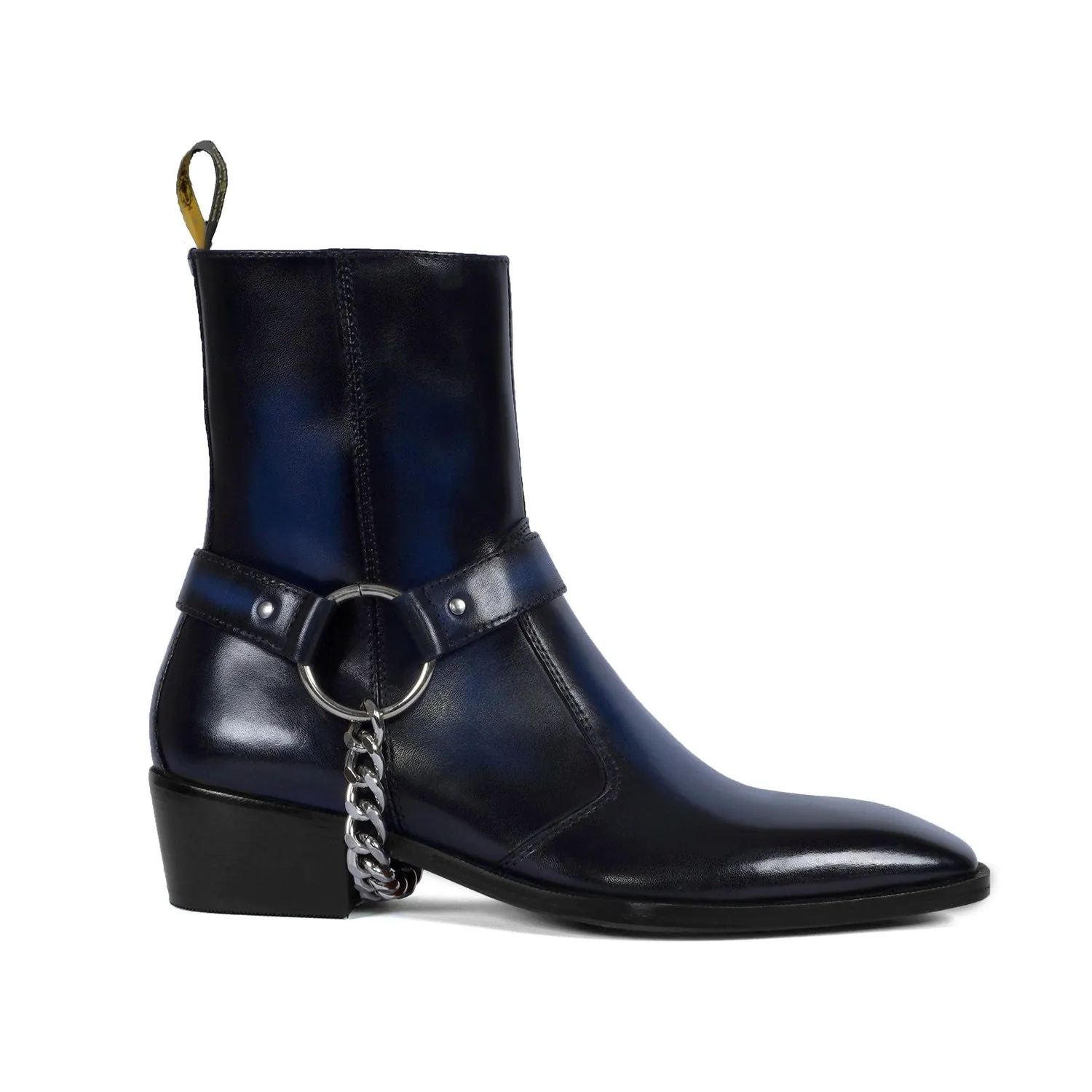 Burnished Blue Cuban Heel Boot with Removable Buckle