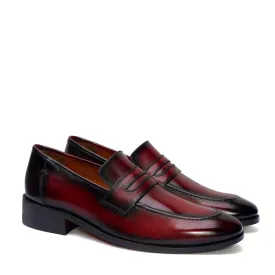 Burnished Wine Penny Loafer in Genuine Leather