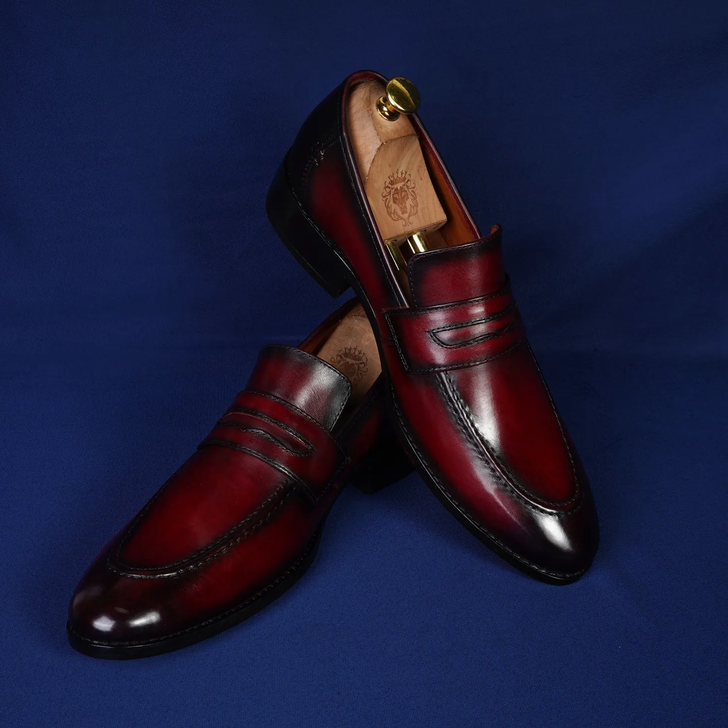 Burnished Wine Penny Loafer in Genuine Leather