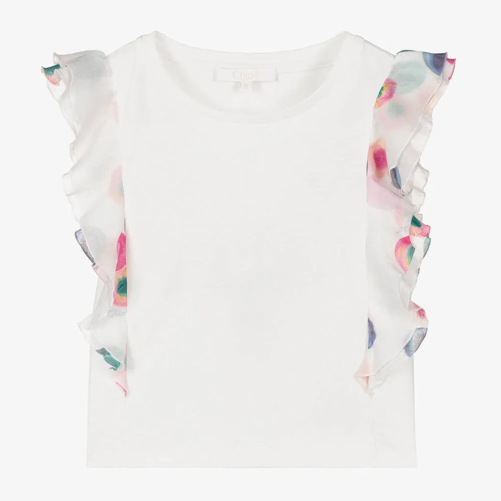 Chloé White Cotton Ruffles T-Shirt