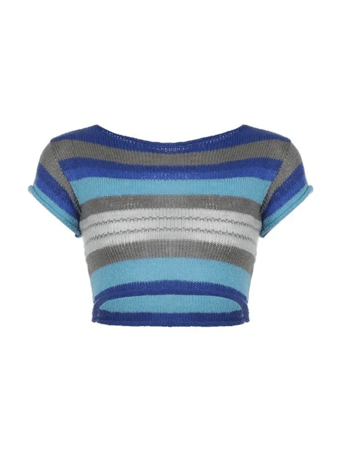 Color Block Striped Knit Crop Top