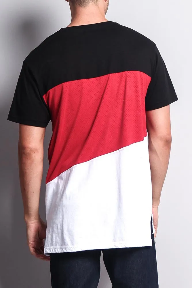 Colorblock Poly Suede Mesh T-Shirt