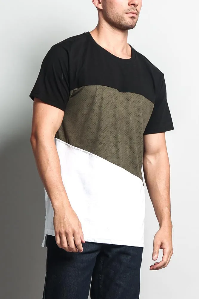 Colorblock Poly Suede Mesh T-Shirt