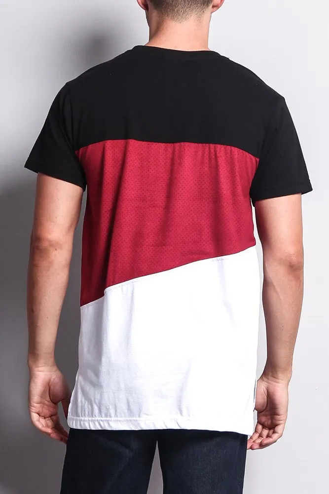 Colorblock Poly Suede Mesh T-Shirt