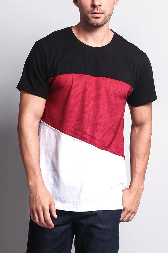 Colorblock Poly Suede Mesh T-Shirt