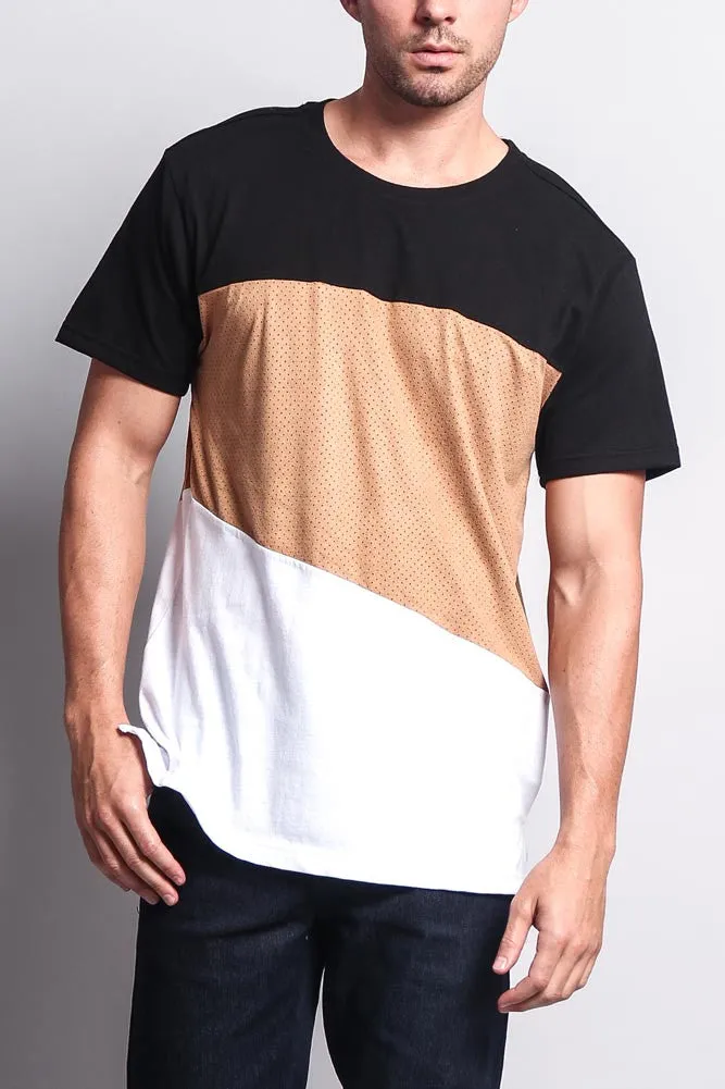 Colorblock Poly Suede Mesh T-Shirt