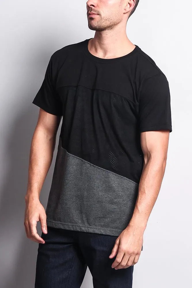 Colorblock Poly Suede Mesh T-Shirt