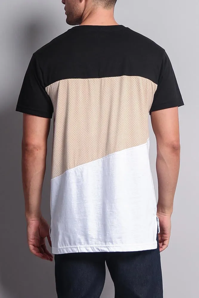 Colorblock Poly Suede Mesh T-Shirt