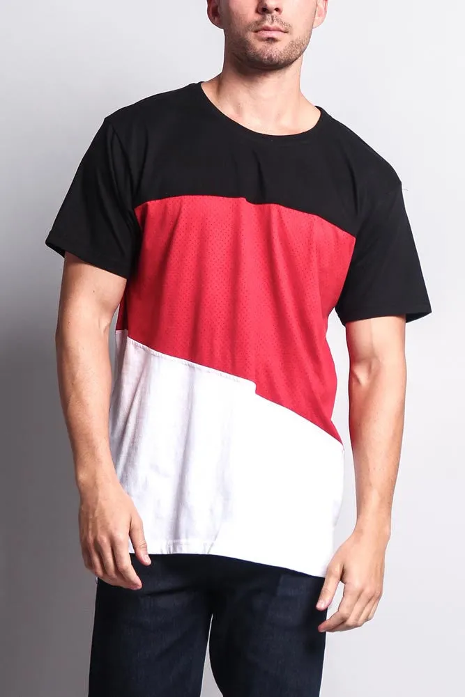 Colorblock Poly Suede Mesh T-Shirt