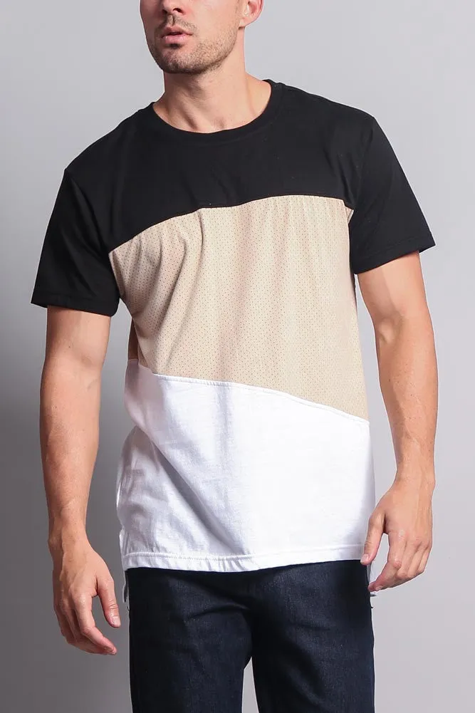 Colorblock Poly Suede Mesh T-Shirt