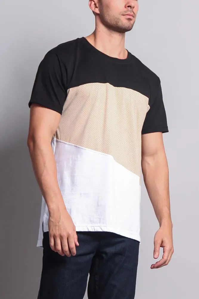 Colorblock Poly Suede Mesh T-Shirt