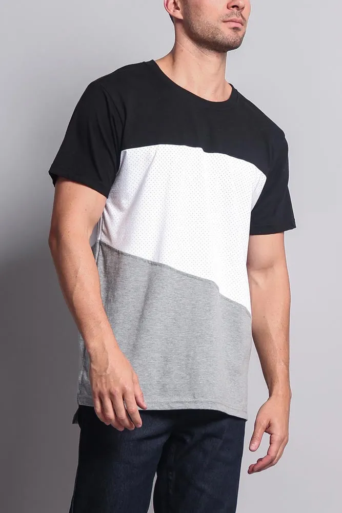 Colorblock Poly Suede Mesh T-Shirt