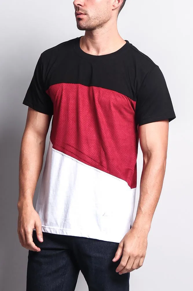 Colorblock Poly Suede Mesh T-Shirt