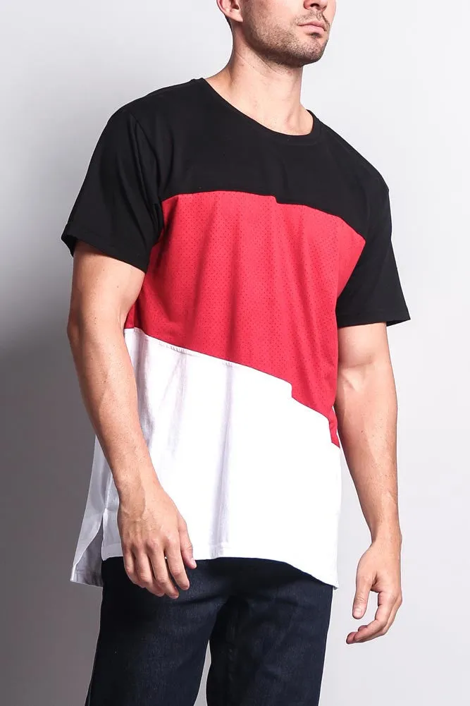 Colorblock Poly Suede Mesh T-Shirt