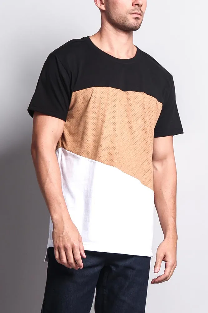 Colorblock Poly Suede Mesh T-Shirt