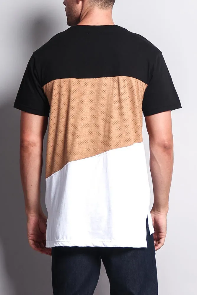 Colorblock Poly Suede Mesh T-Shirt