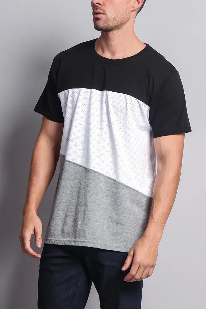 Colorblock Poly Suede Mesh T-Shirt