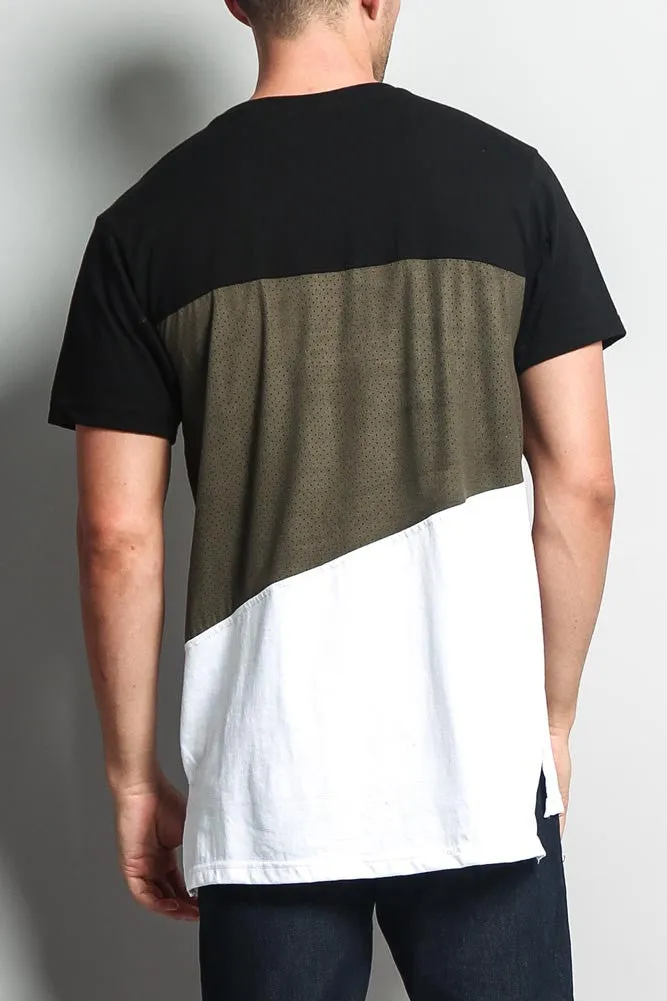 Colorblock Poly Suede Mesh T-Shirt