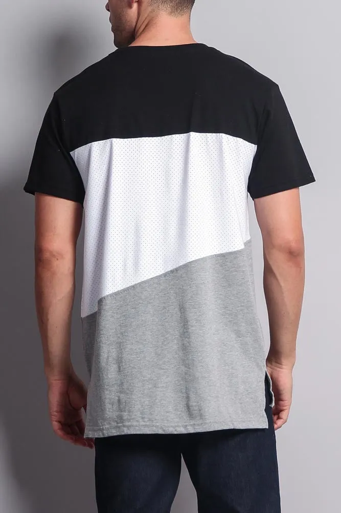 Colorblock Poly Suede Mesh T-Shirt