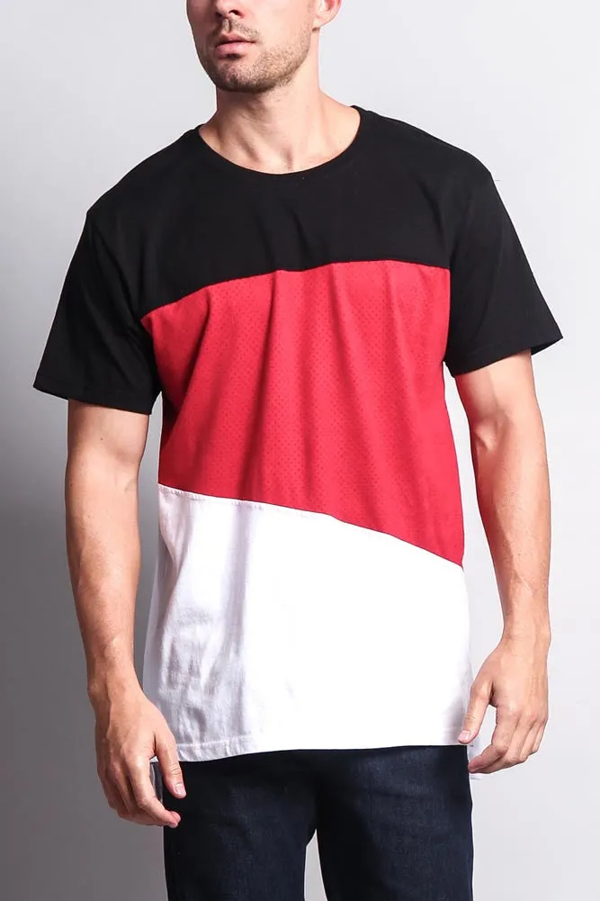 Colorblock Poly Suede Mesh T-Shirt