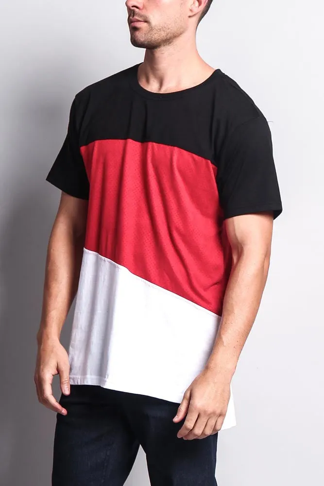 Colorblock Poly Suede Mesh T-Shirt