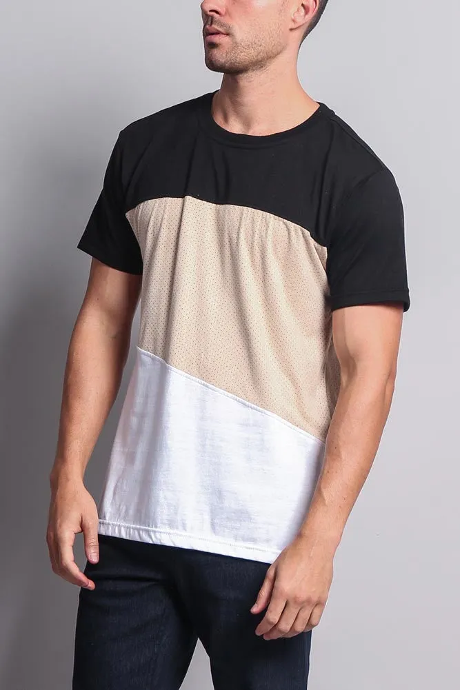 Colorblock Poly Suede Mesh T-Shirt