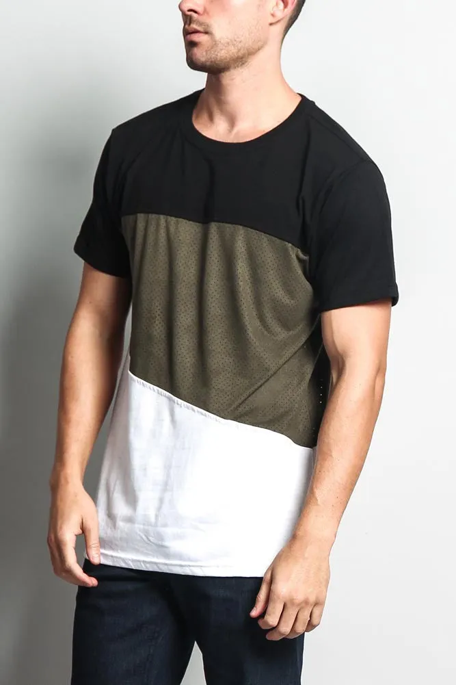 Colorblock Poly Suede Mesh T-Shirt