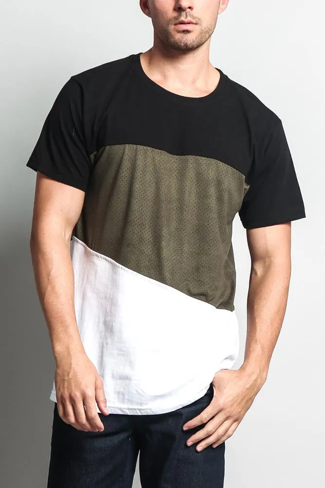 Colorblock Poly Suede Mesh T-Shirt