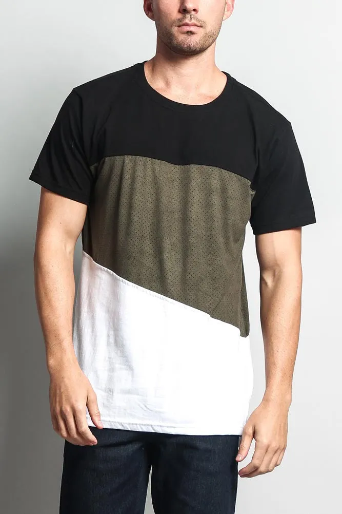 Colorblock Poly Suede Mesh T-Shirt