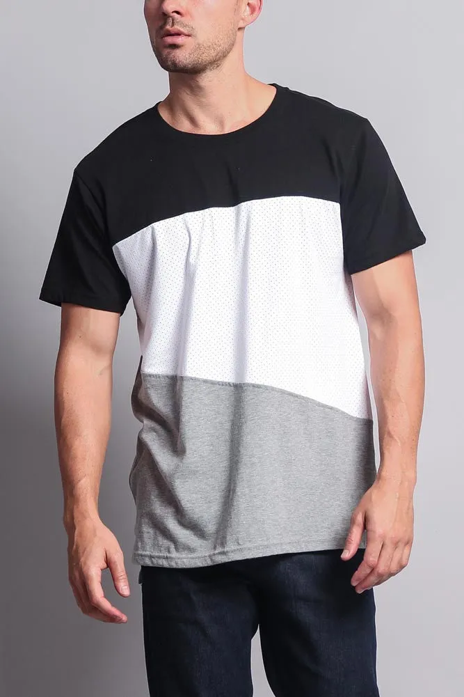 Colorblock Poly Suede Mesh T-Shirt