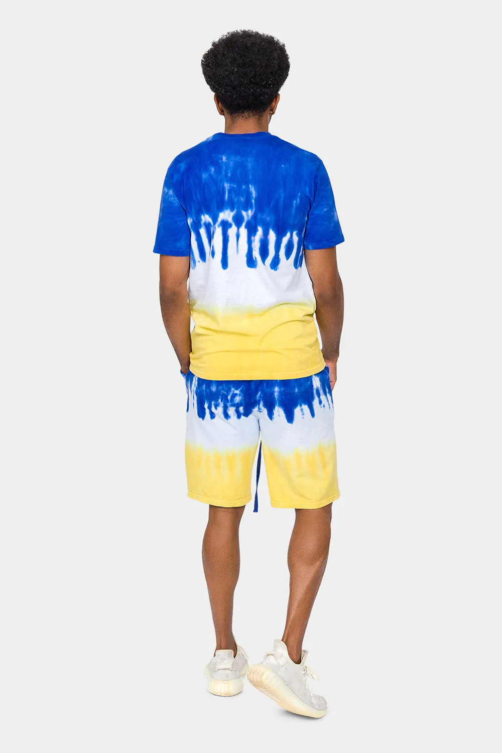 Colorblock Tie Dye Cotton Shirt Shorts Set