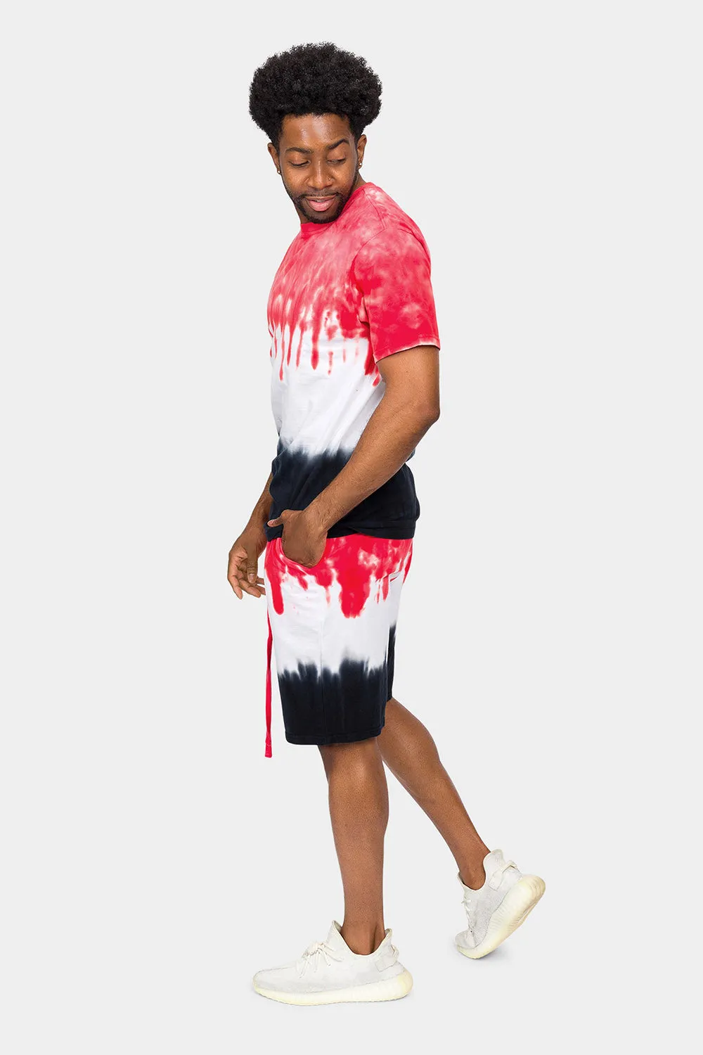 Colorblock Tie Dye Cotton Shirt Shorts Set