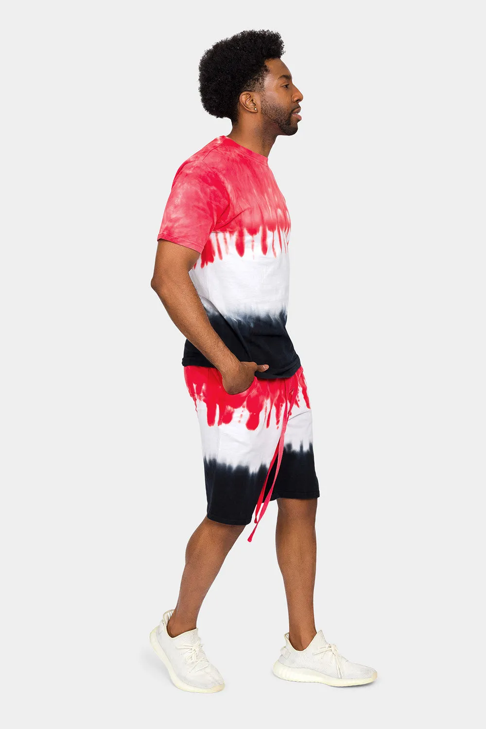 Colorblock Tie Dye Cotton Shirt Shorts Set