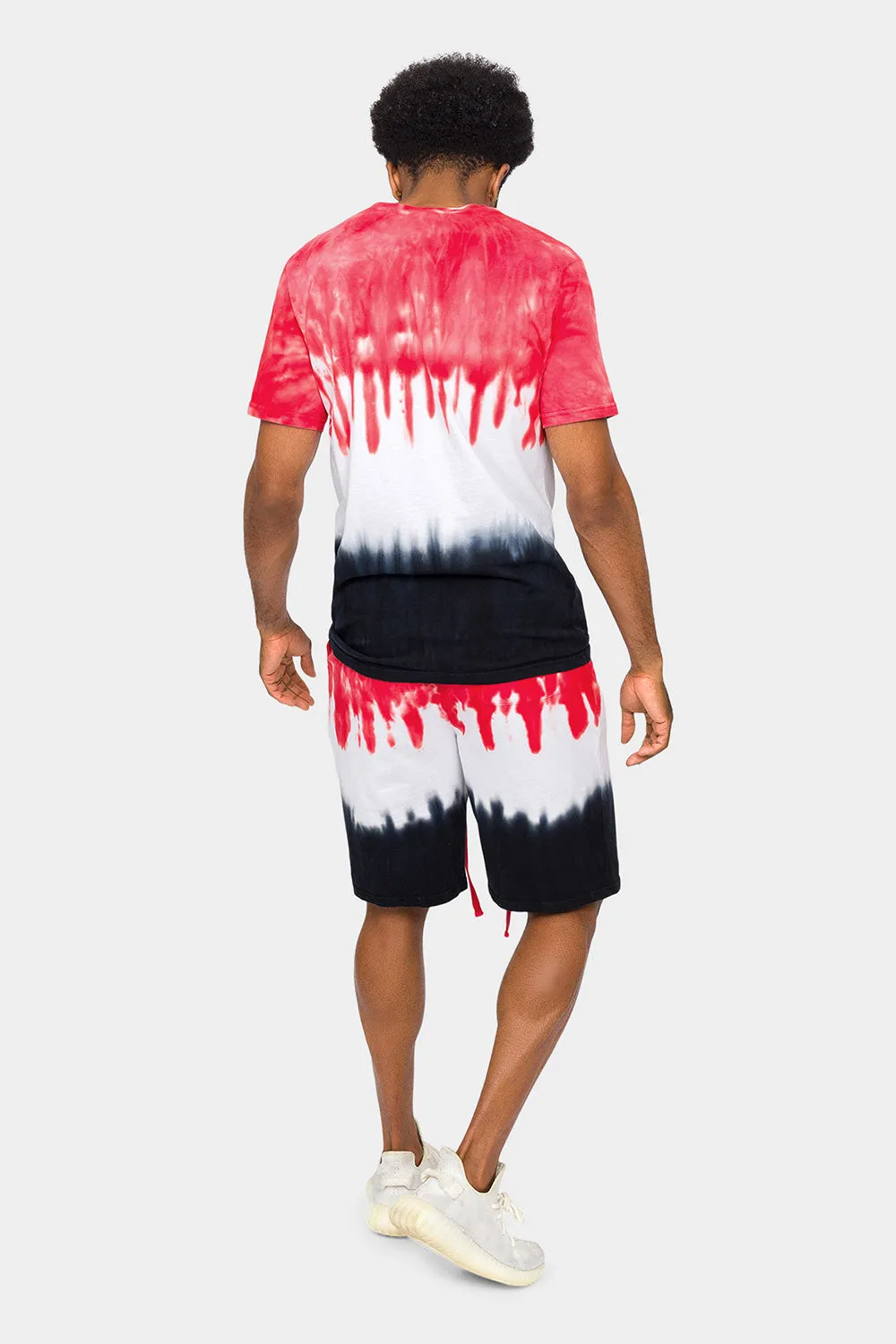 Colorblock Tie Dye Cotton Shirt Shorts Set