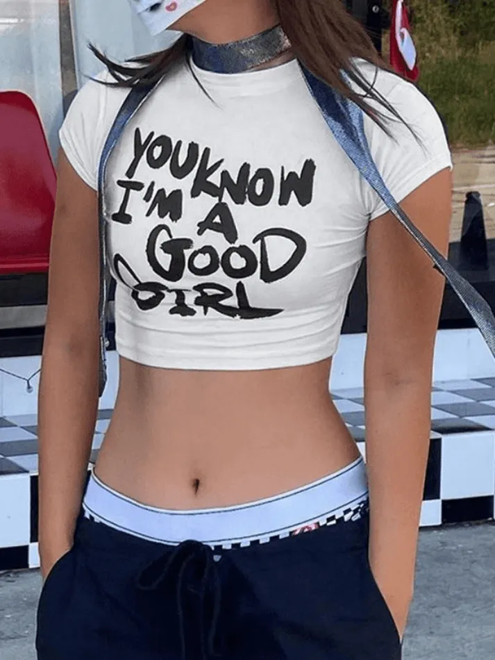 Contrast Slogan Printed Crop Top