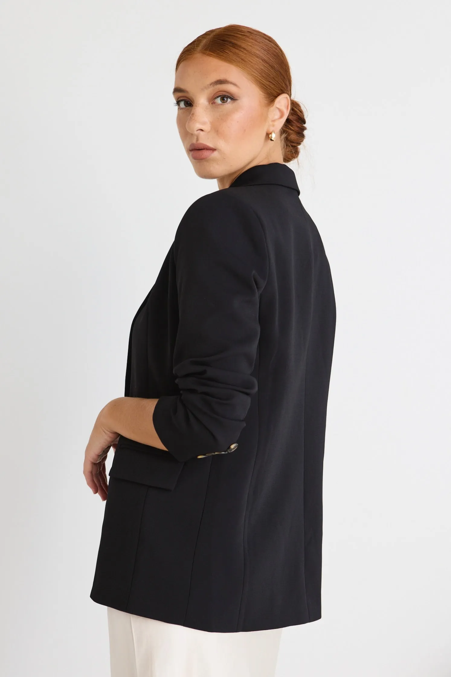 Cooper Black Crepe Boyfriend Semi Fitted Blazer