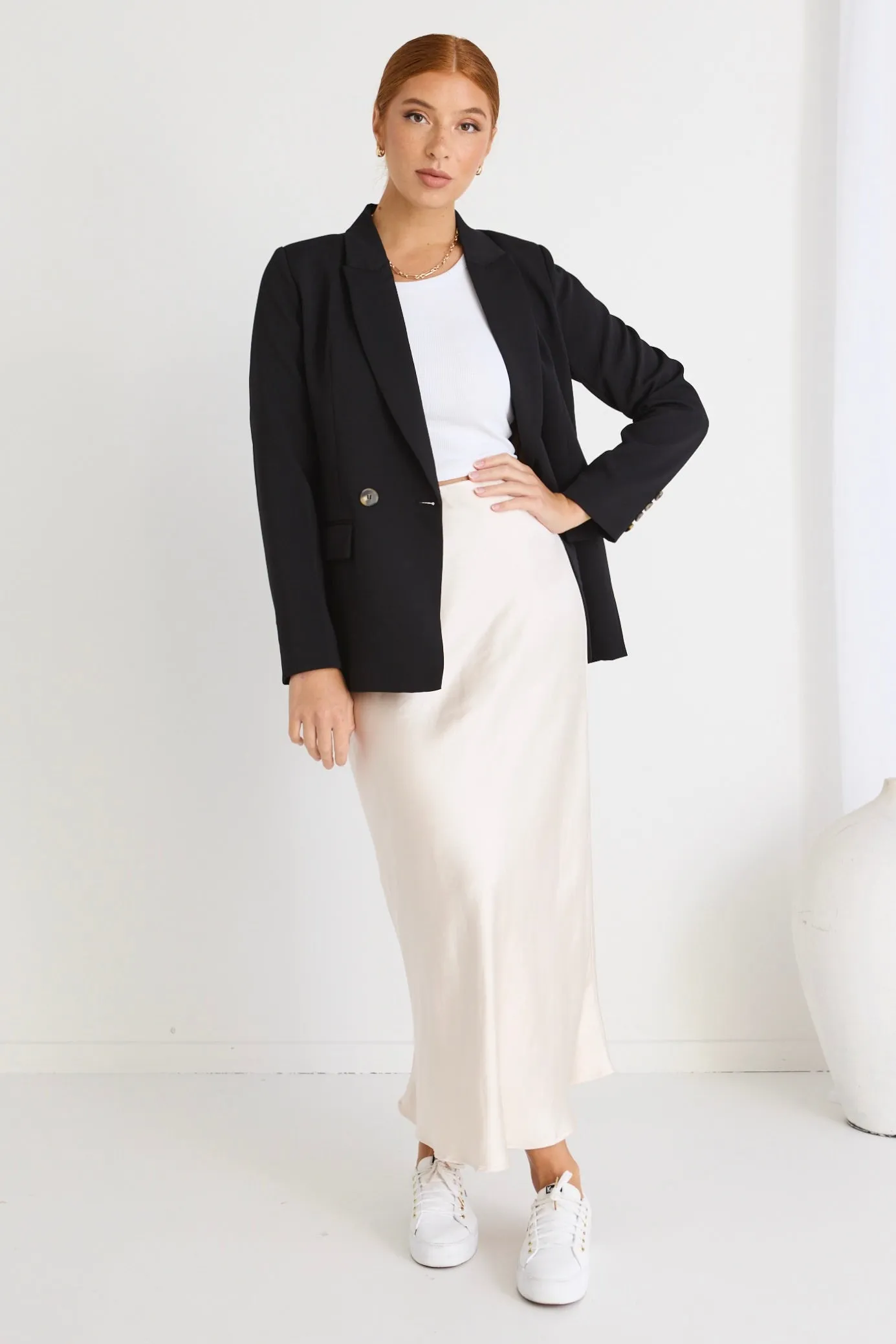 Cooper Black Crepe Boyfriend Semi Fitted Blazer