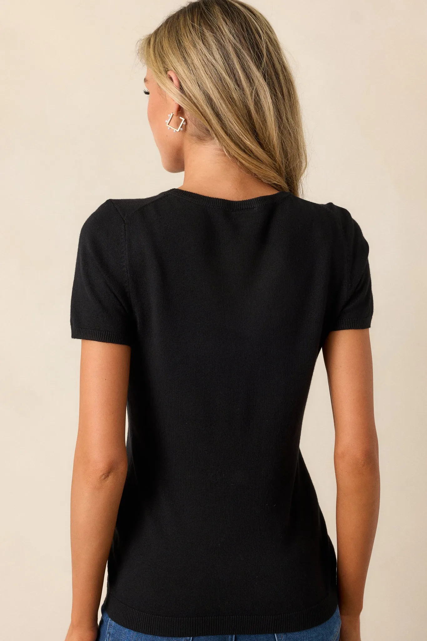 Cross Your Mind Black Short Sleeve Sweater Top