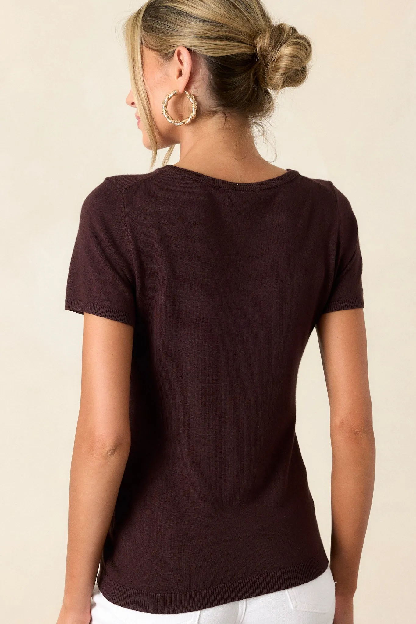 Cross Your Mind Dark Brown Short Sleeve Sweater Top