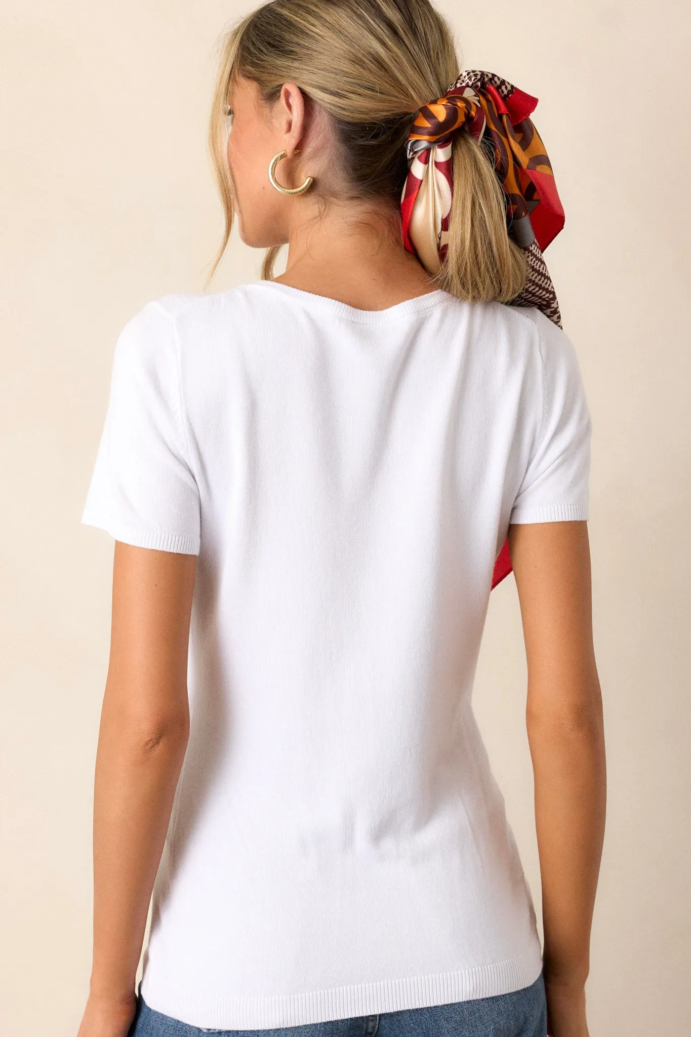 Cross Your Mind White Short Sleeve Sweater Top