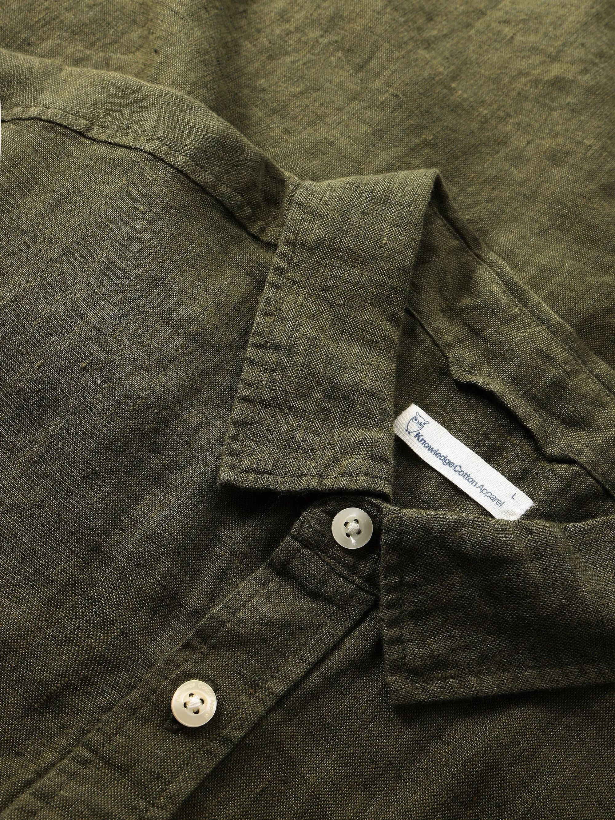 Custom fit linen short sleeve shirt - Burned Olive