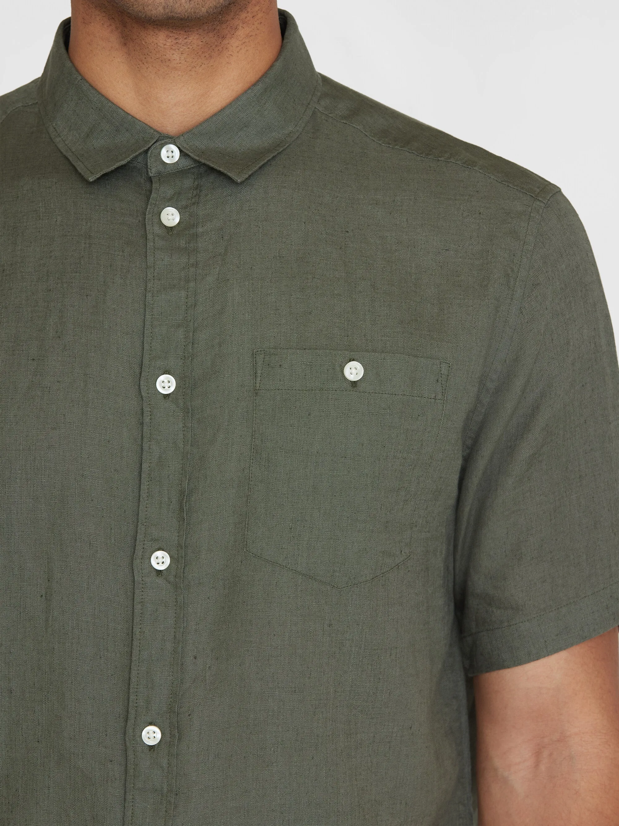 Custom fit linen short sleeve shirt - Burned Olive