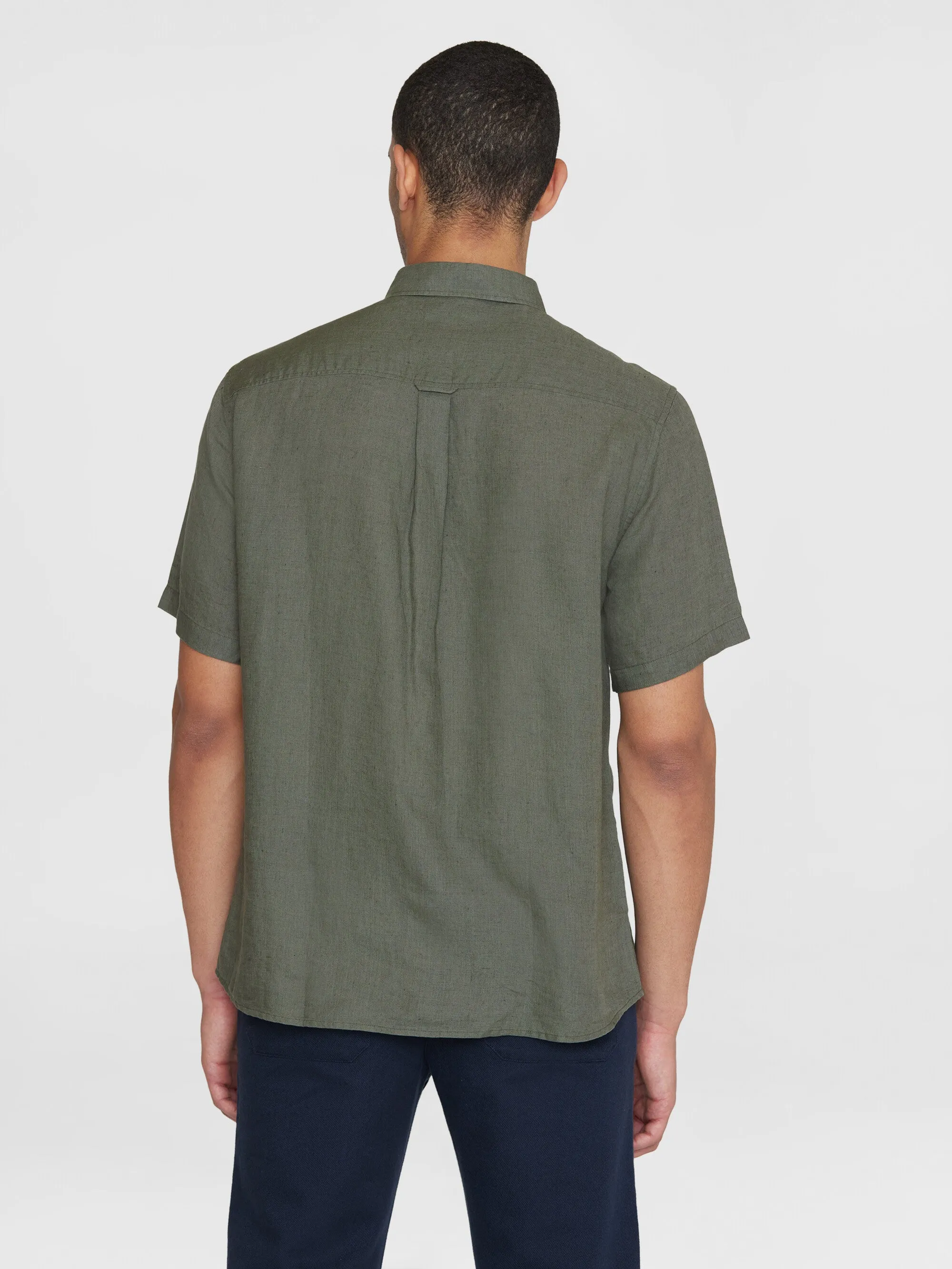 Custom fit linen short sleeve shirt - Burned Olive