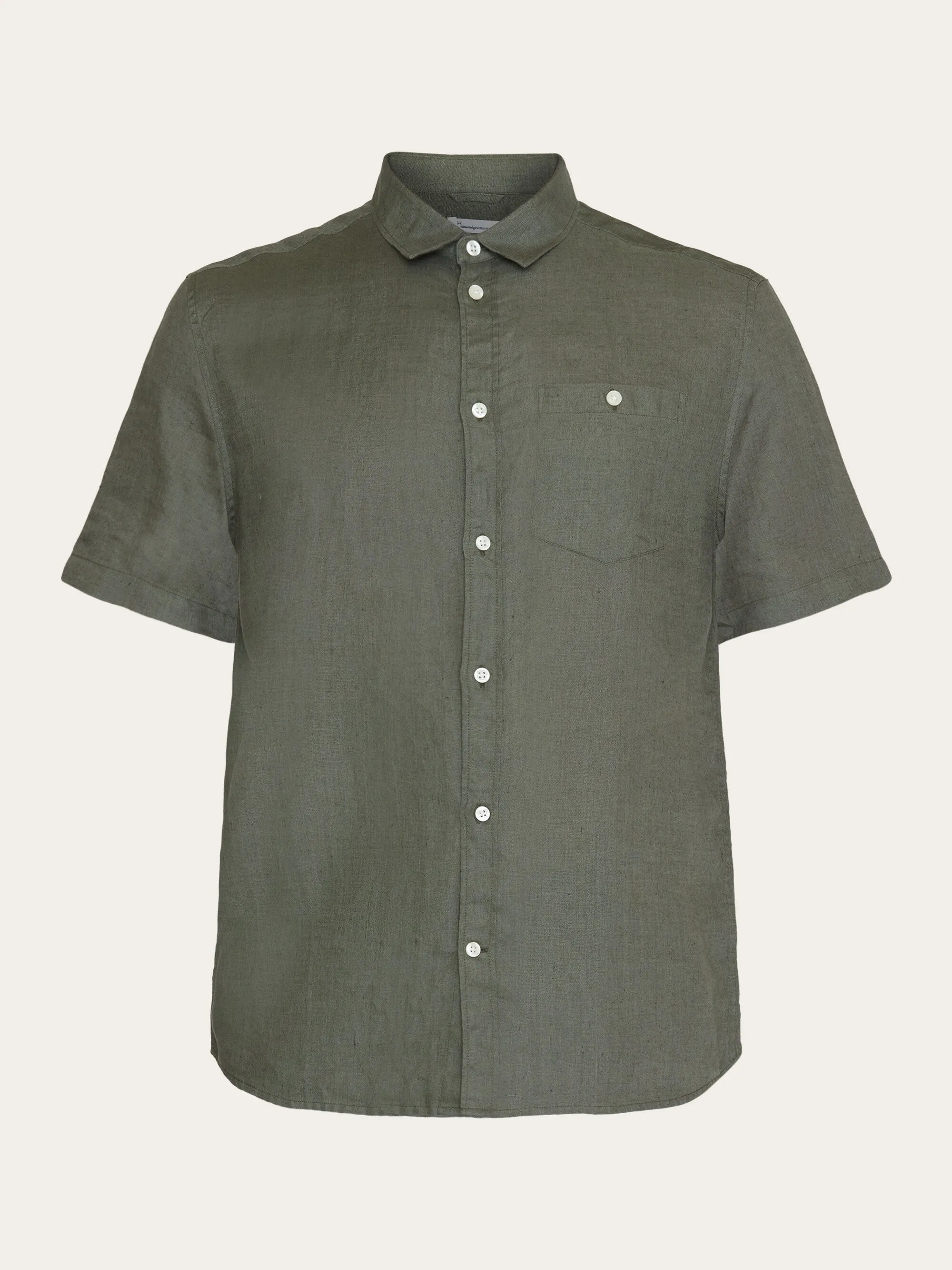 Custom fit linen short sleeve shirt - Burned Olive