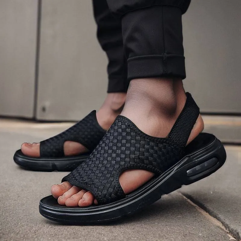 Dbeck®: Soft Sole Black Woven Summer Sandals