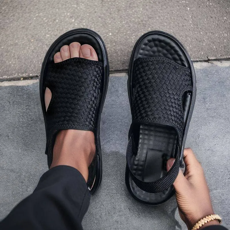 Dbeck®: Soft Sole Black Woven Summer Sandals