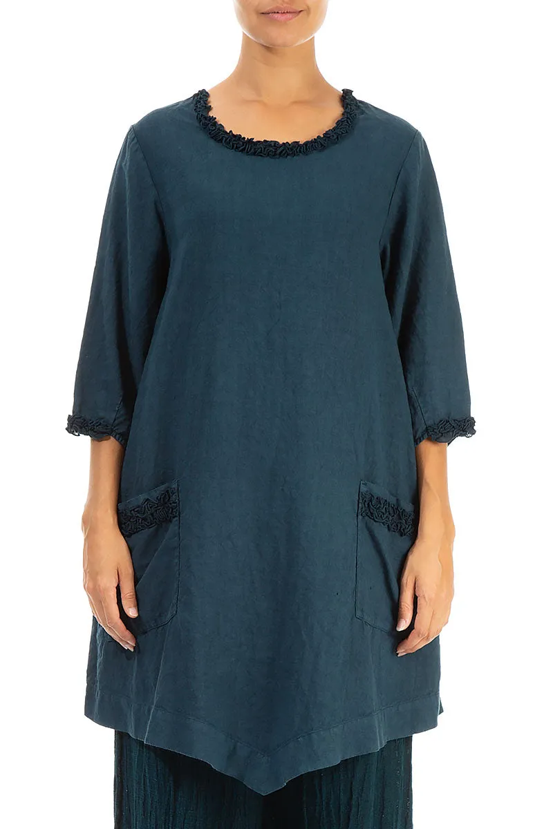 Decorated Dark Navy Linen Tunic